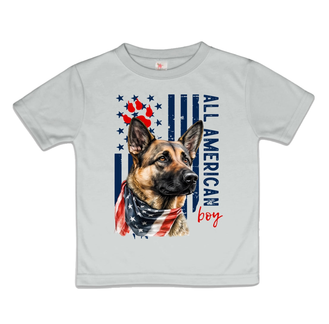All American Boy German Shepherd Kids Tee, 4th of July