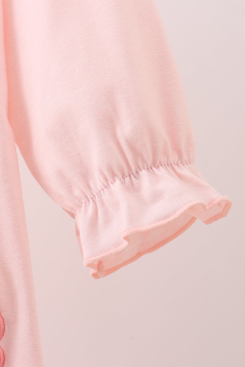 Pink floral bow applique ruffle dress