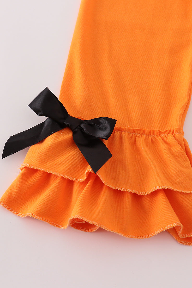 Orange plaid halloween embroidery girl set