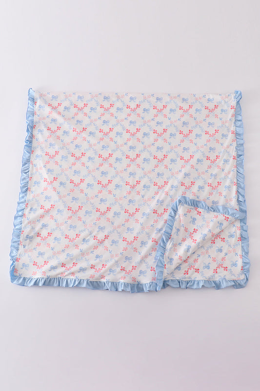 Blue bow lattice print  blanket