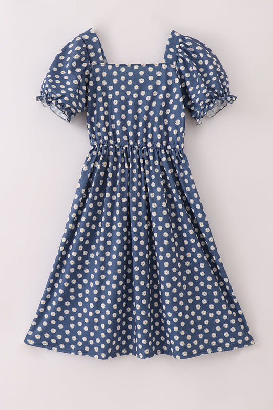 Navy daisy print mom dress