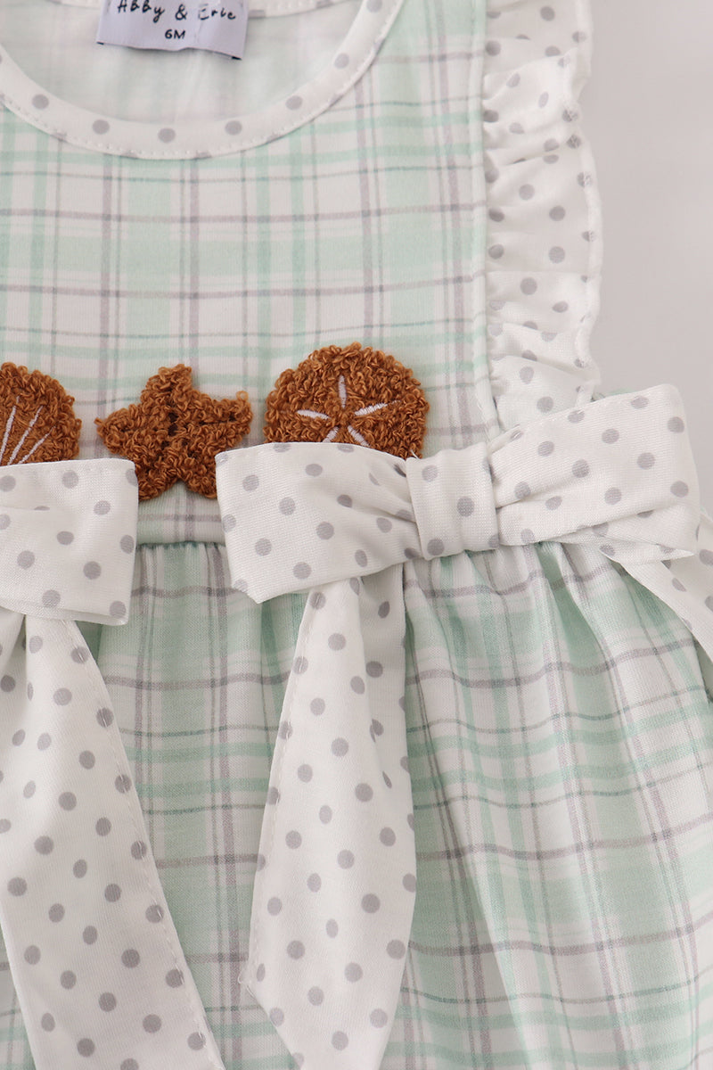 Green plaid sea shell starfish french knot ruffle bubble