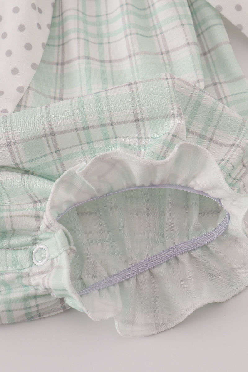 Green plaid sea shell starfish french knot ruffle bubble