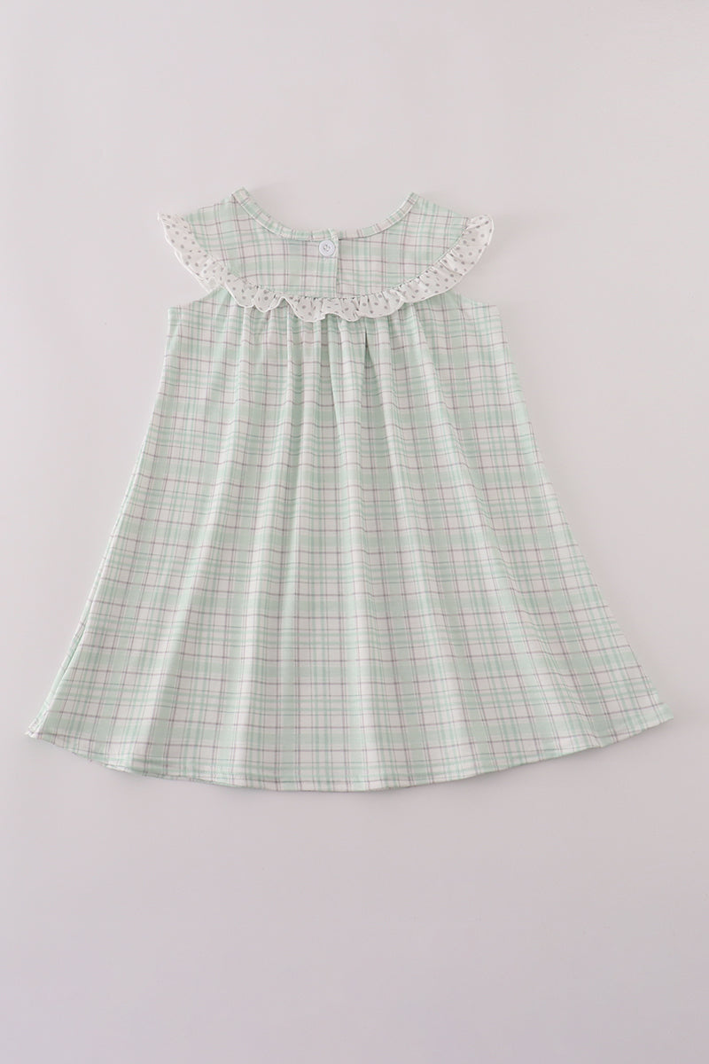 Green plaid sea shell starfish french knot ruffle dress