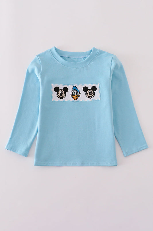 Blue character embroidery top