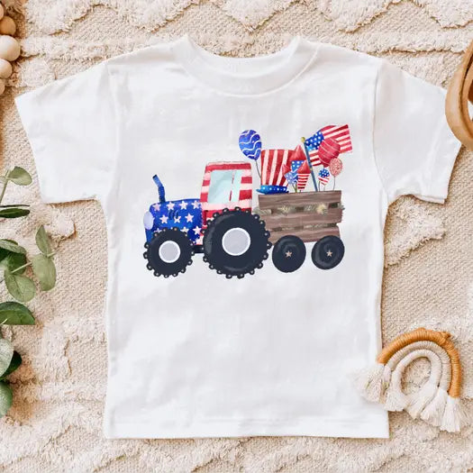 4th of July Tractor Kids Summer Tee Shirt