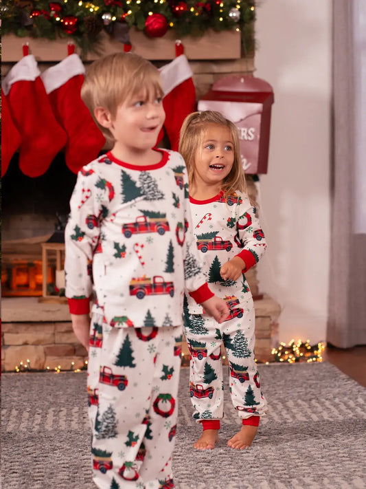 Allover Christmas Tree & Car Pattern Pajamas Set
