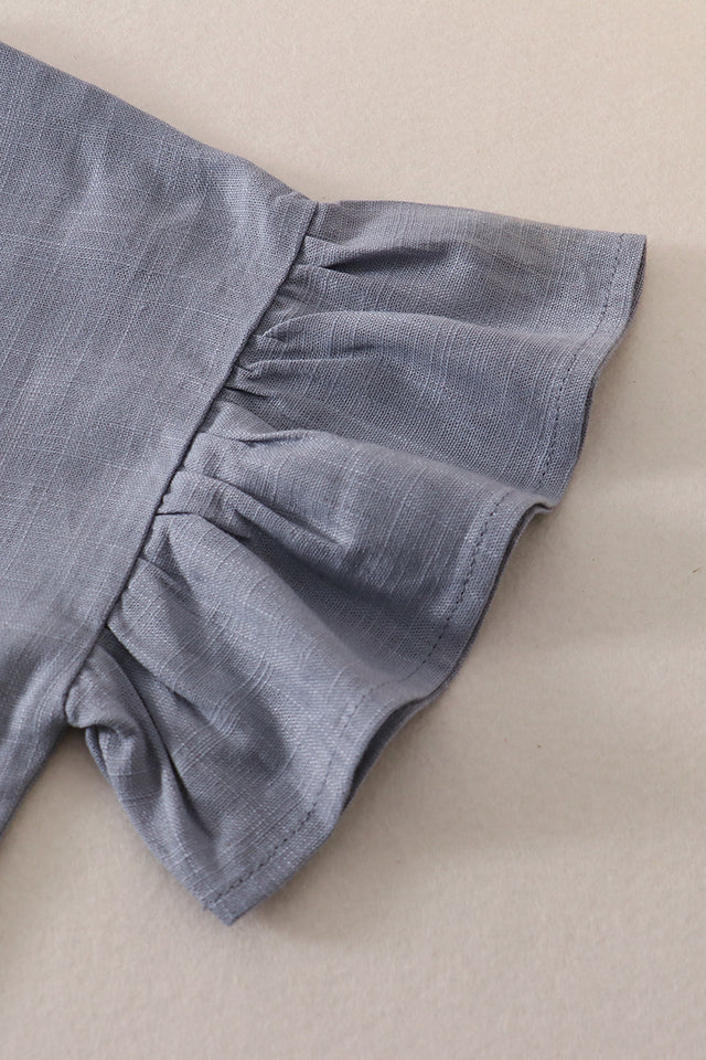 Blue Ruffle Linen Top