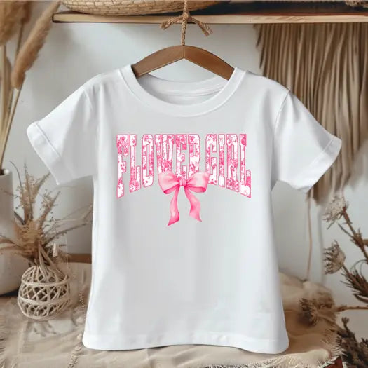 Flower Girl Toile Pink Tee Shirt, Wedding Party Girls Shirt