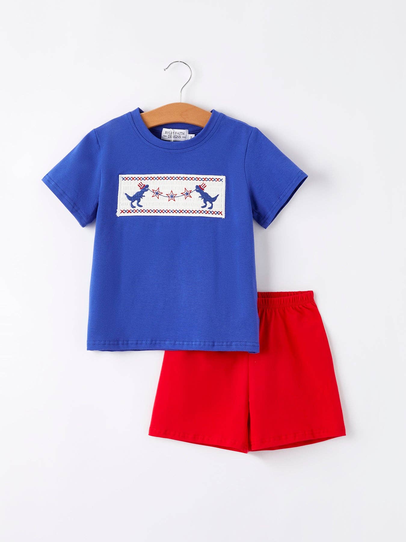 Dinosaur Smock Embroidery Boys Short Sleeved Shorts