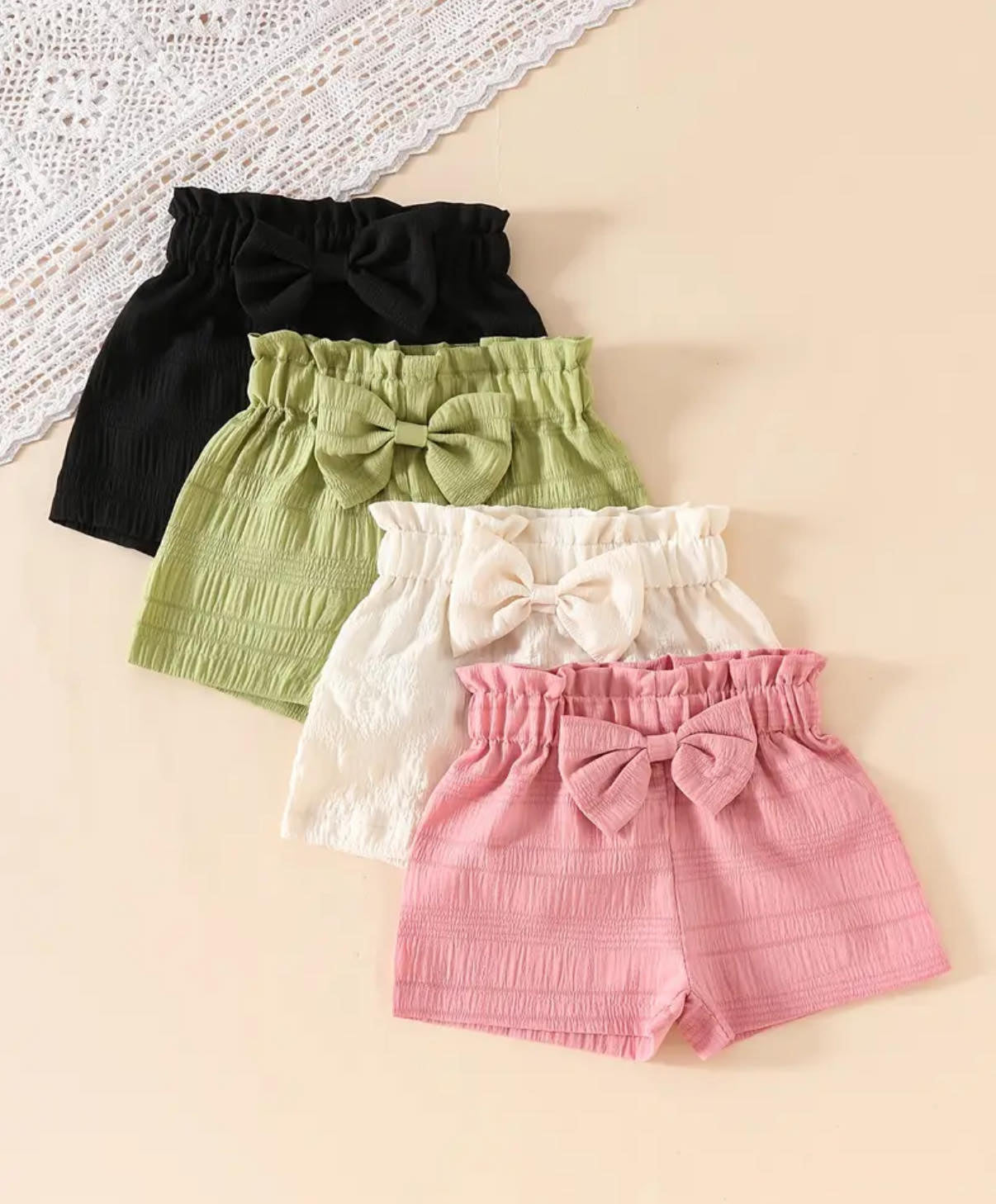Girls' Casual Solid Color Polyester Shorts with 3D Bow