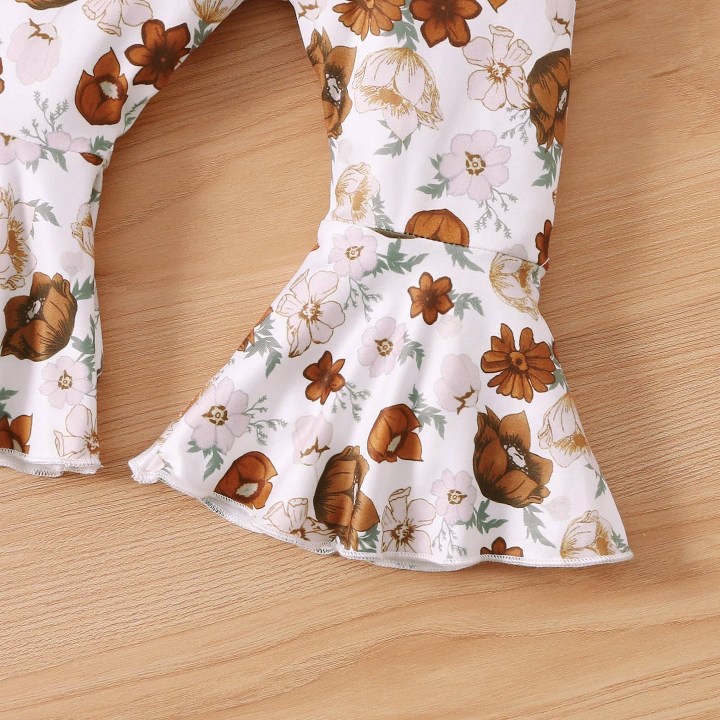 2pcs Solid Long sleeve Top and Floral Pants Set