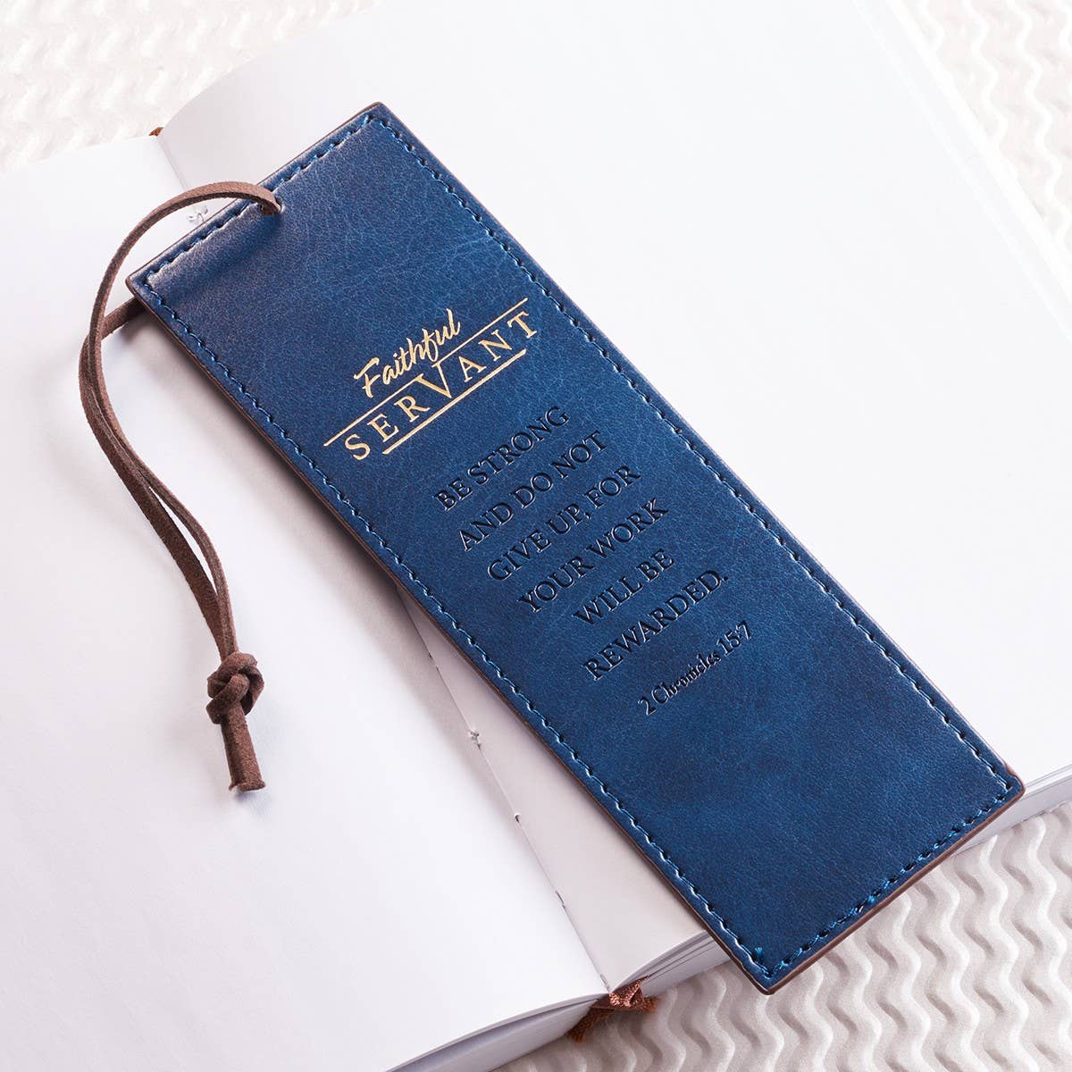 Faithful Servant Blue Faux Leather Bookmark - 2 Chronicles 1