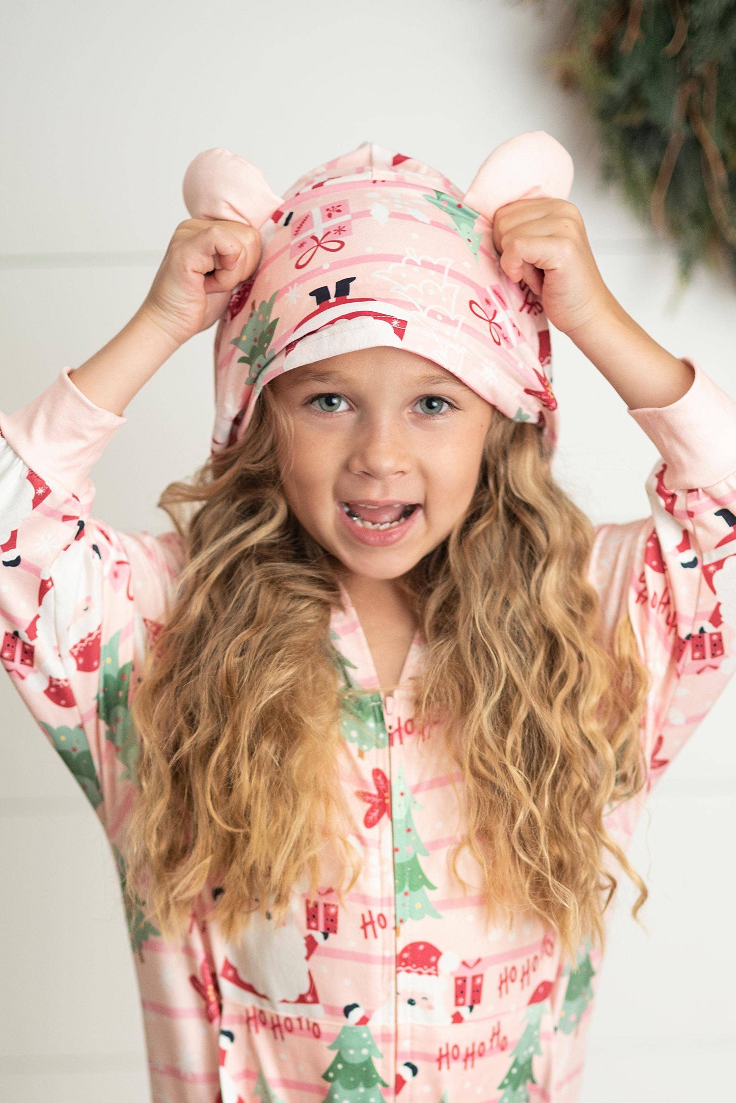 Santa Lounge Zip Hoodie Onesie with Critter Ears