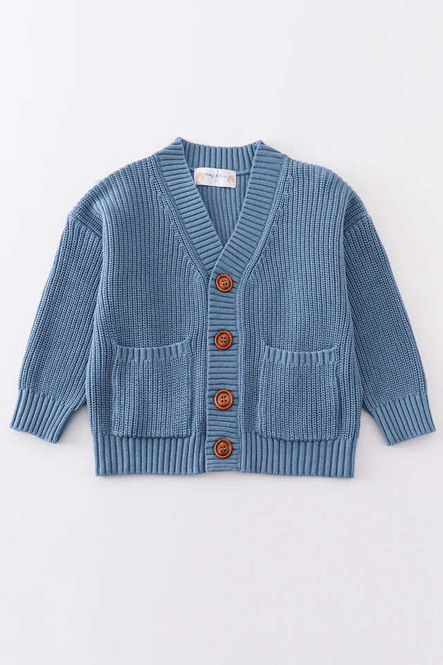 Blue pocket cardigan sweater