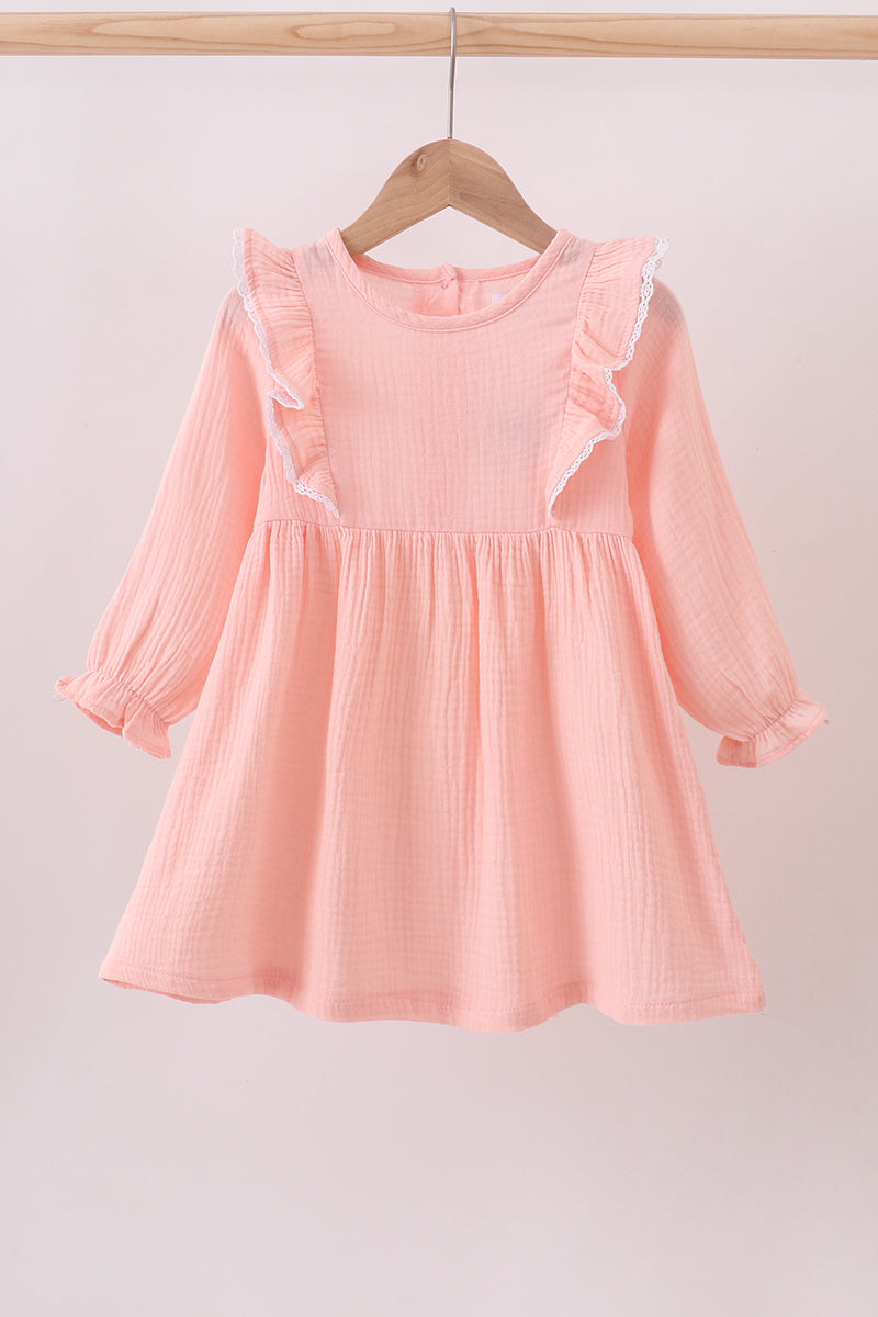 Premium pink ruffle muslin dress