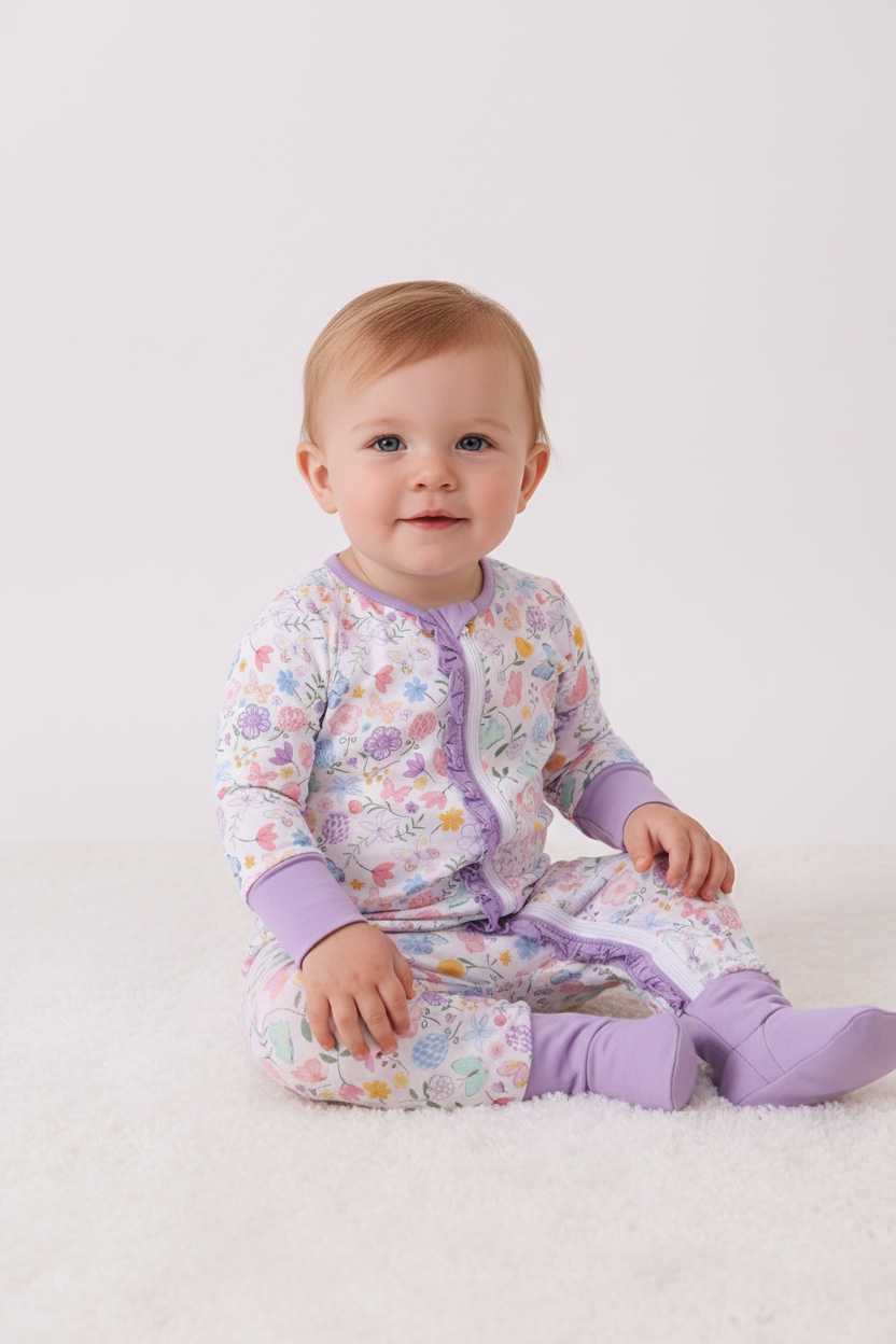 Premium butterfly garden bamboo romper