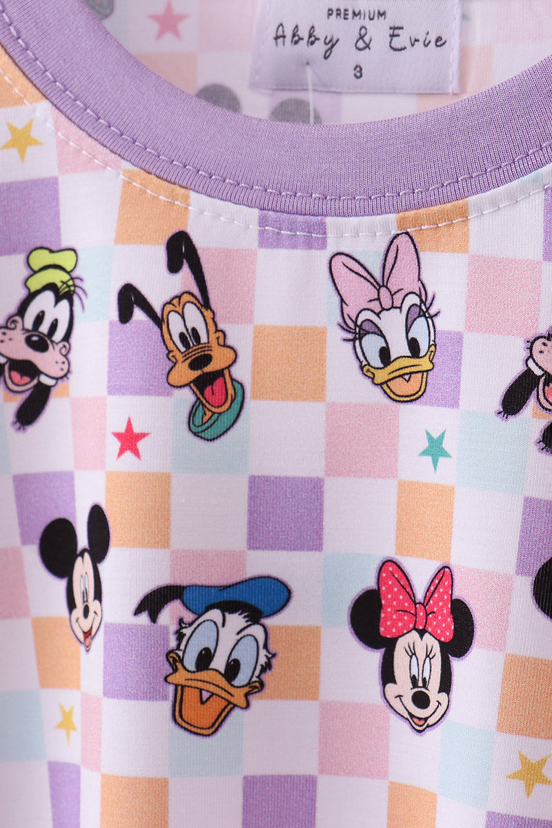 Premium purple character print bamboo pants set