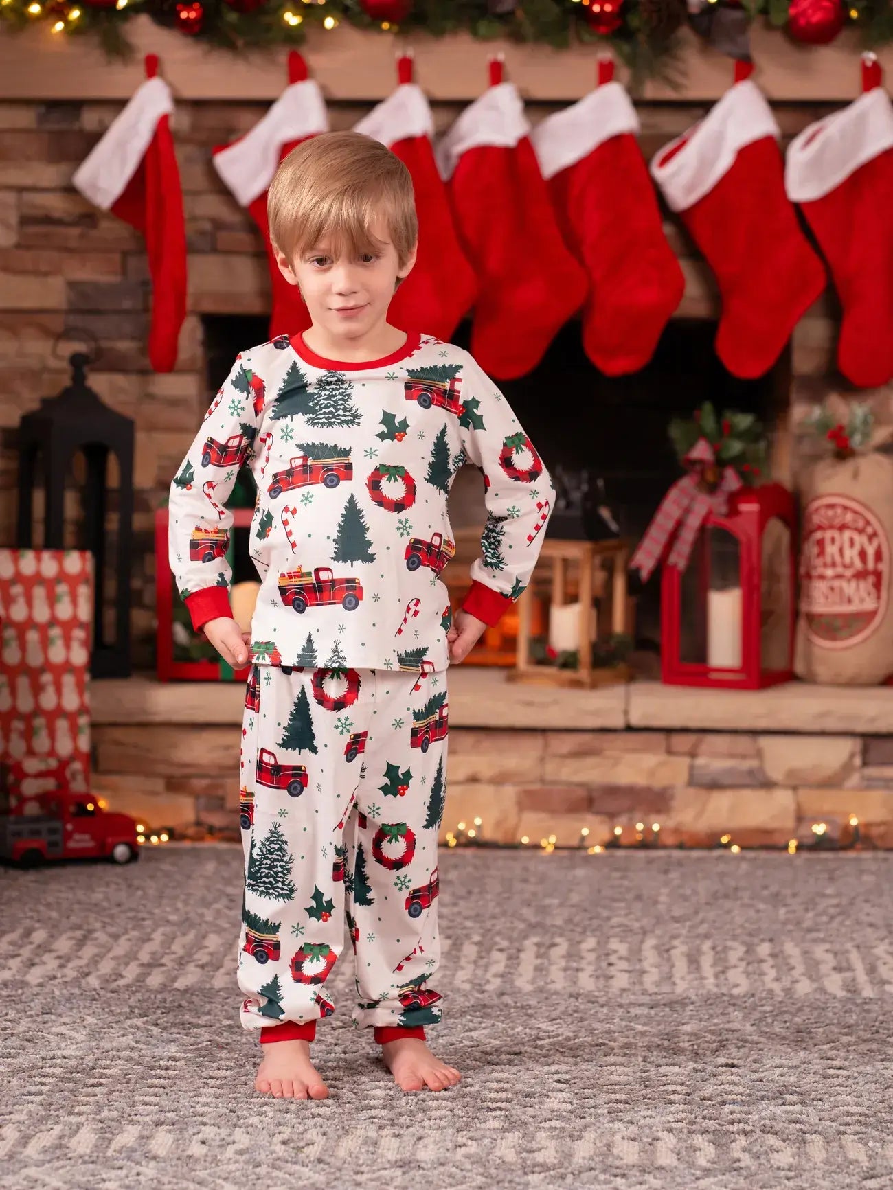 Allover Christmas Tree & Car Pattern Pajamas Set