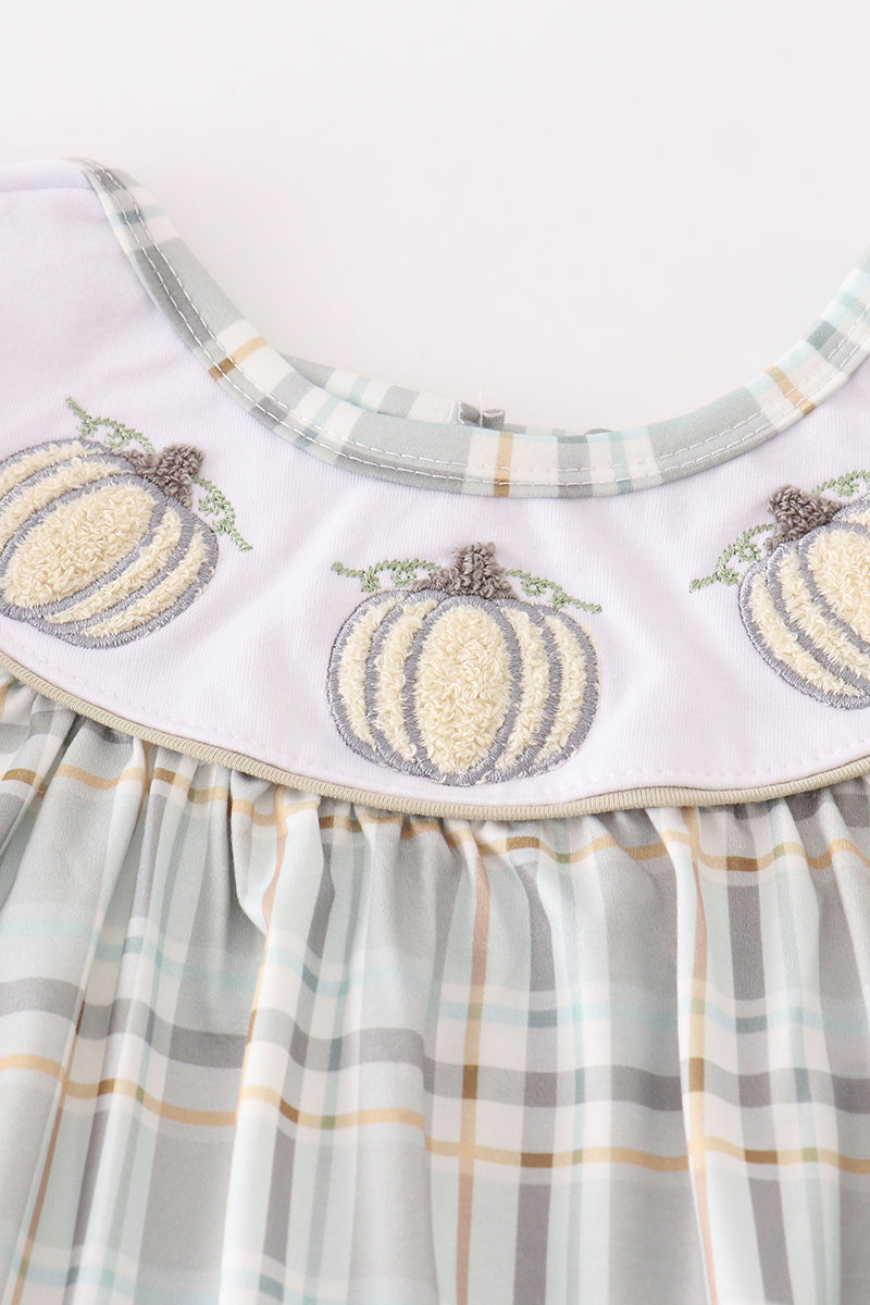 Pumpkin french knot plaid girl set