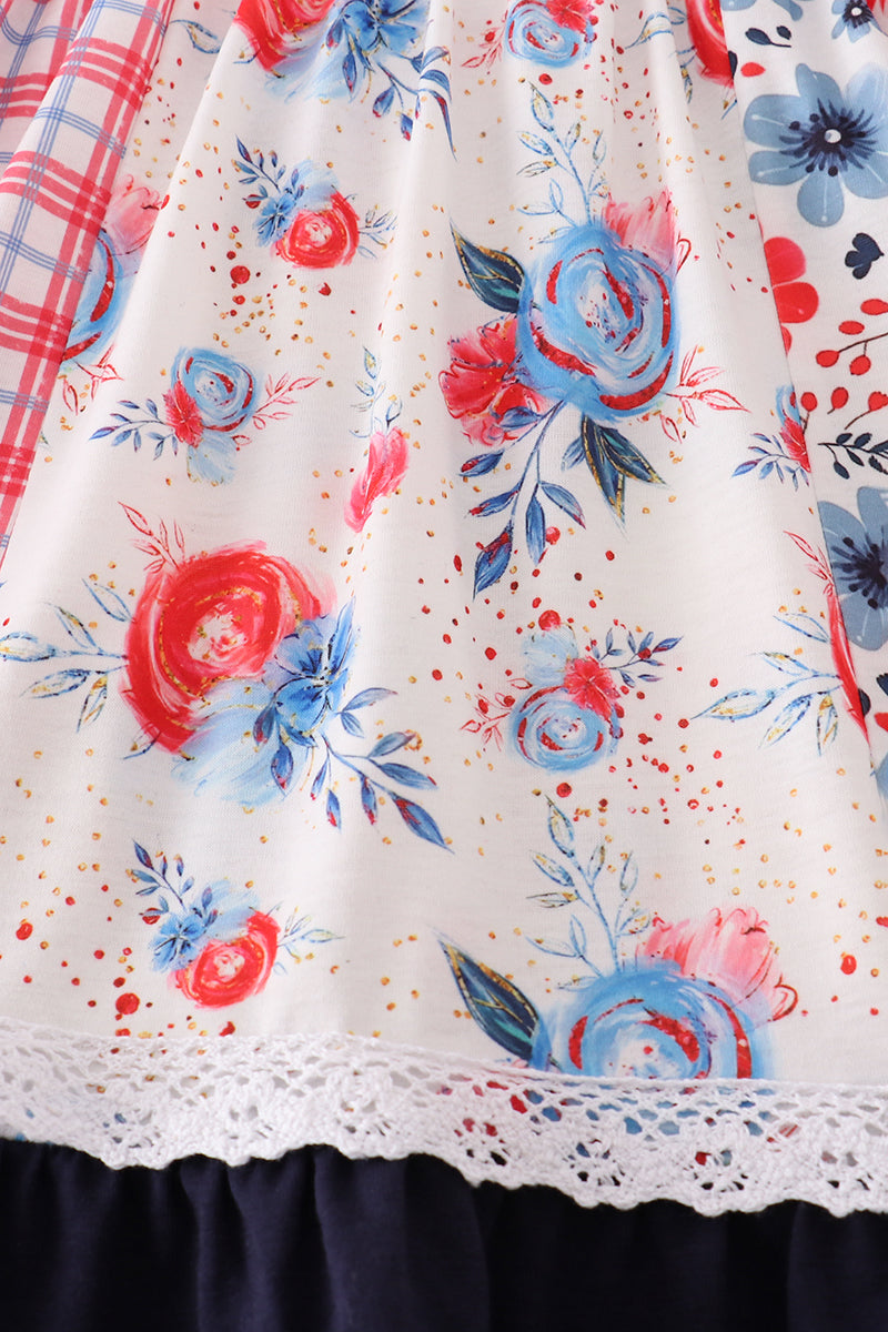 Red floral gingham ruffle dress