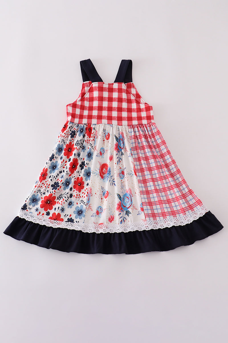 Red floral gingham ruffle dress