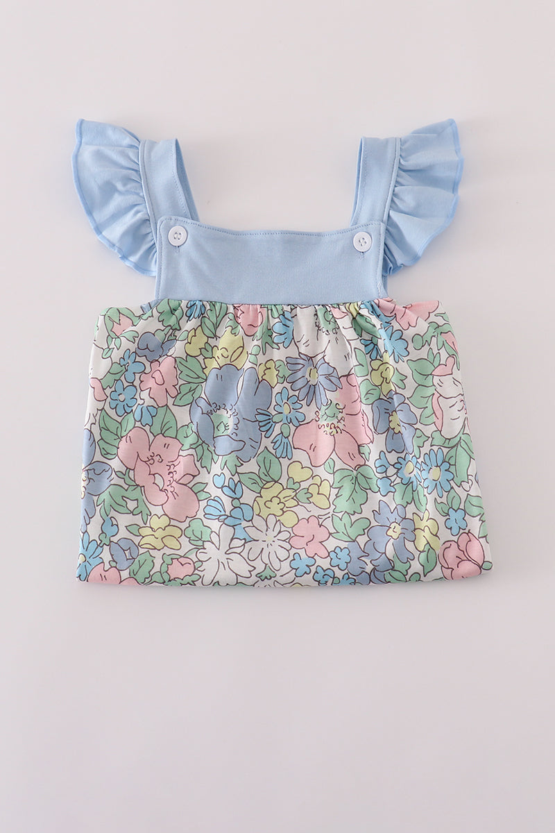 Blue floral print ruffle dress