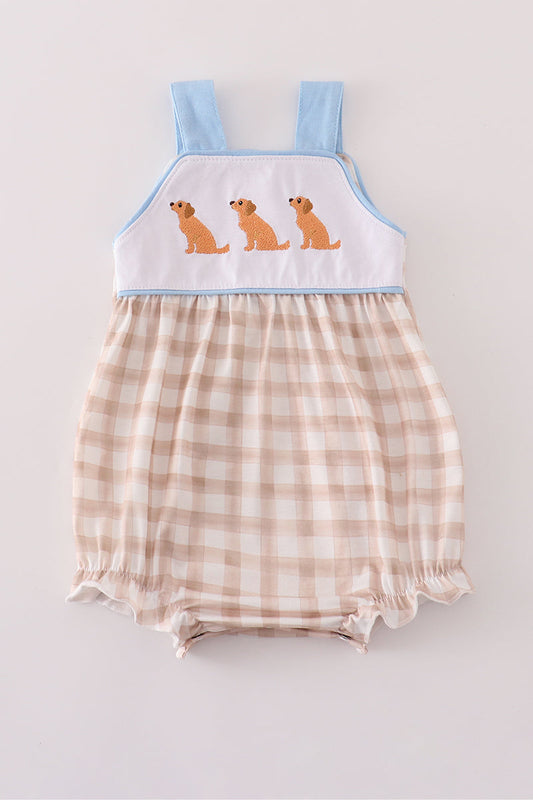 Beige puppy embroidery gingham bubble