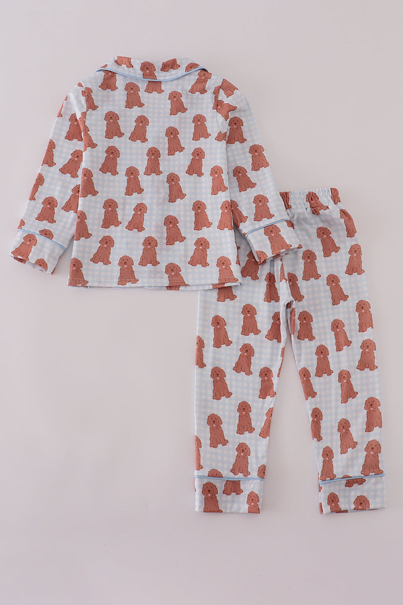 Pink puppy bow print pajamas set