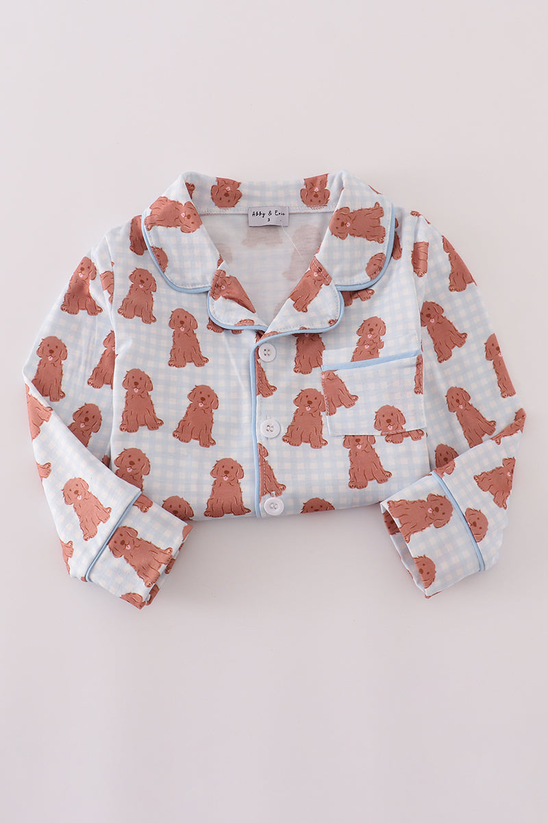 Pink puppy bow print pajamas set
