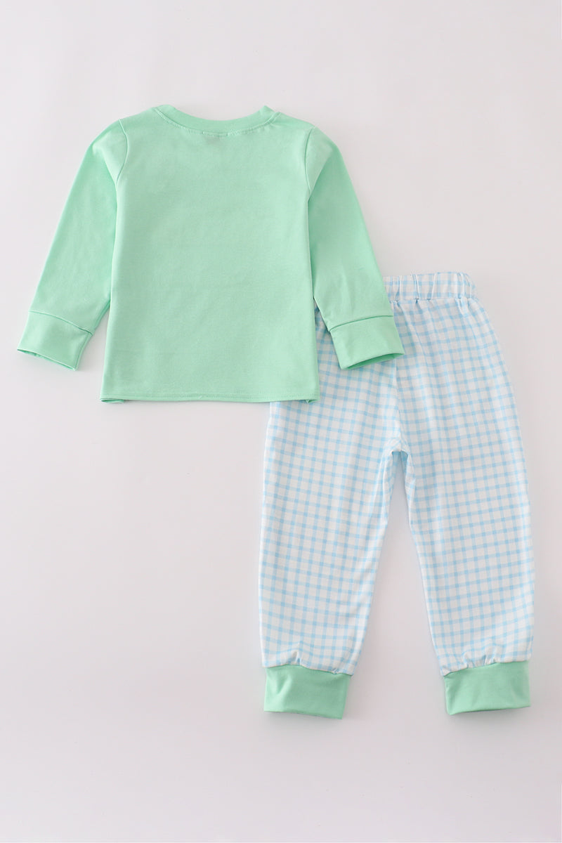Green Noah's Ark applique pants set