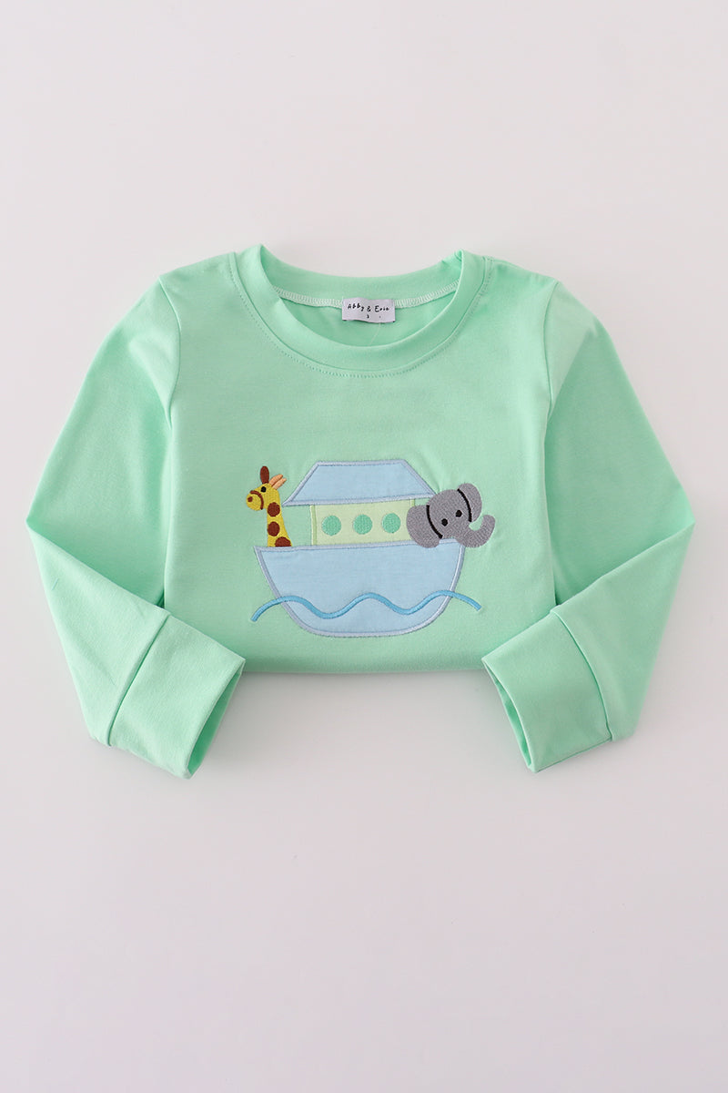 Green Noah's Ark applique pants set