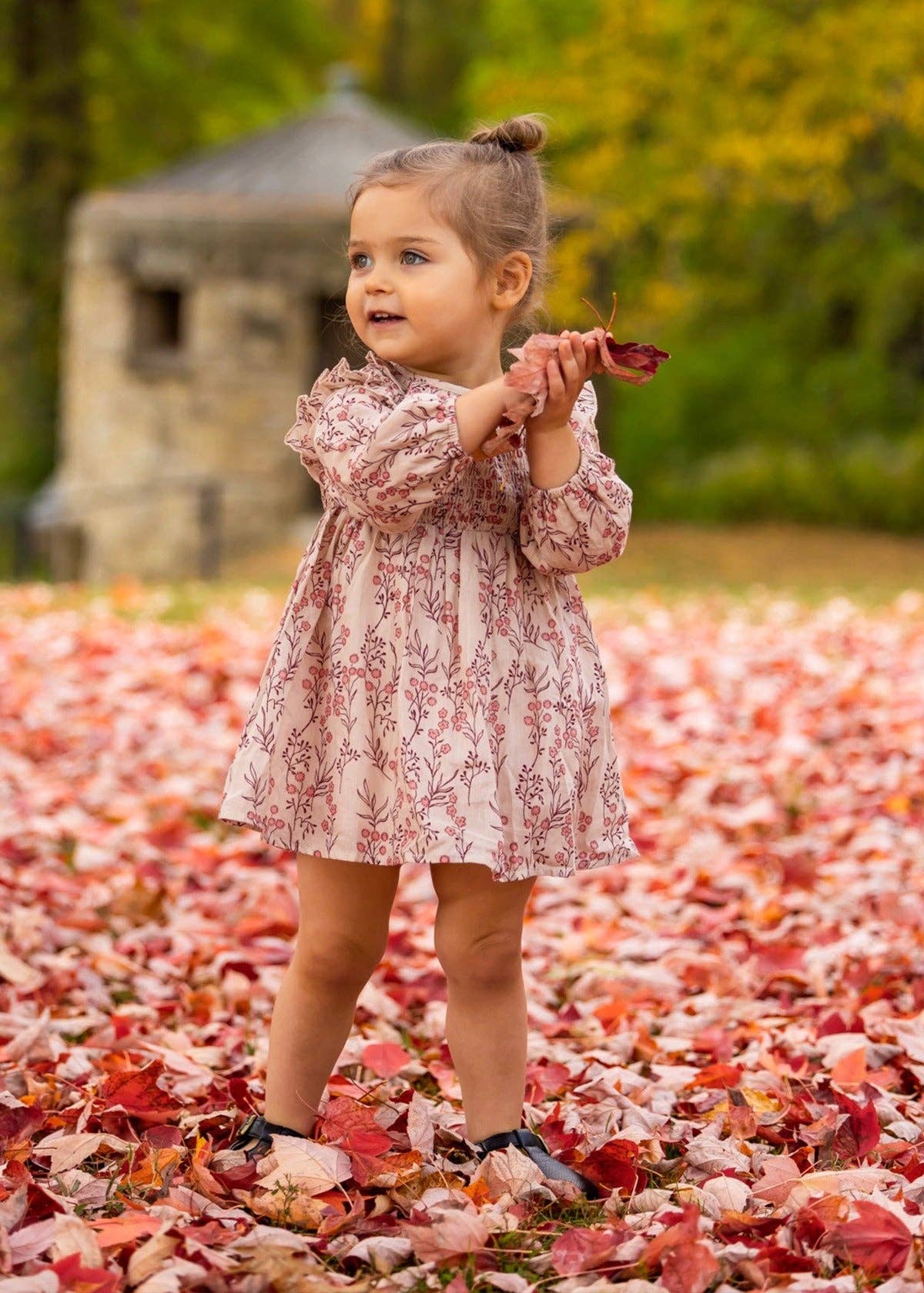 Autumn Floral Tan Long Sleeve Dress