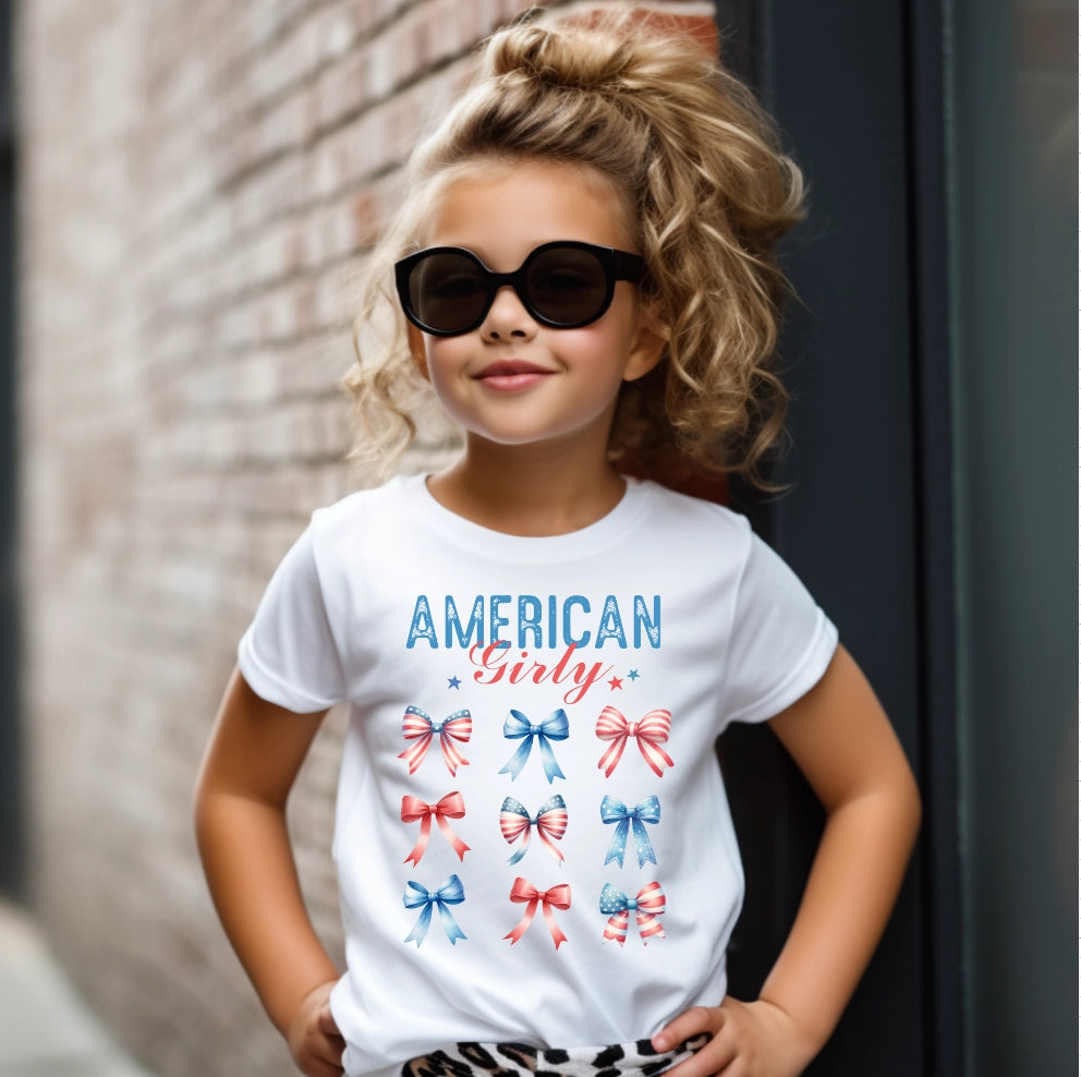 American Girly 4th of July Patriotic Girls T-Shirt, Coquette