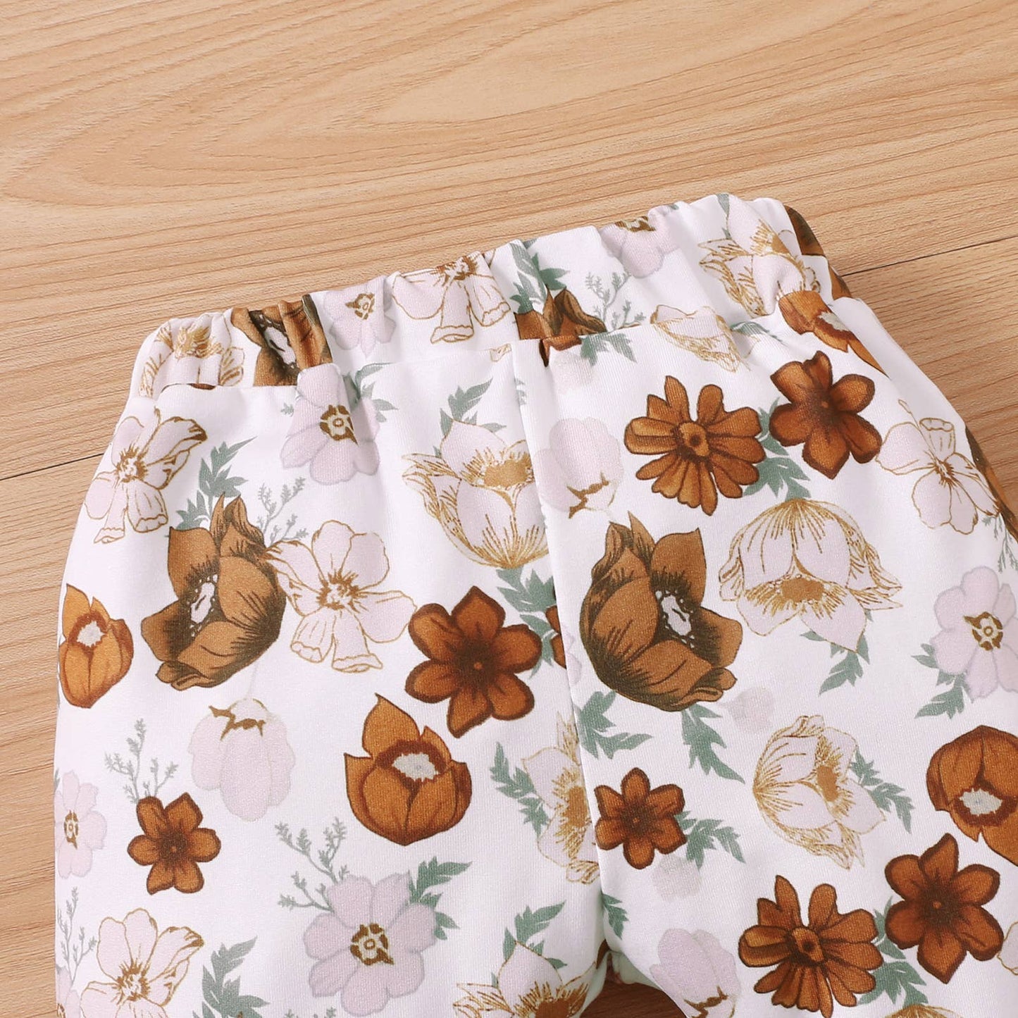 2pcs Solid Long sleeve Top and Floral Pants Set
