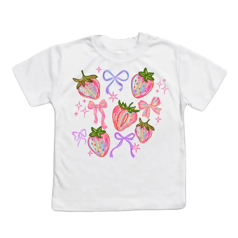 Strawberries and Bows Girls Tee Shirt, Strawberry Festival