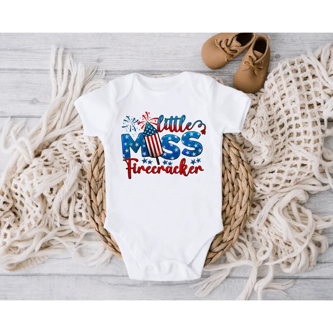 Little Miss Firecracker 4th of July Baby Onesie
