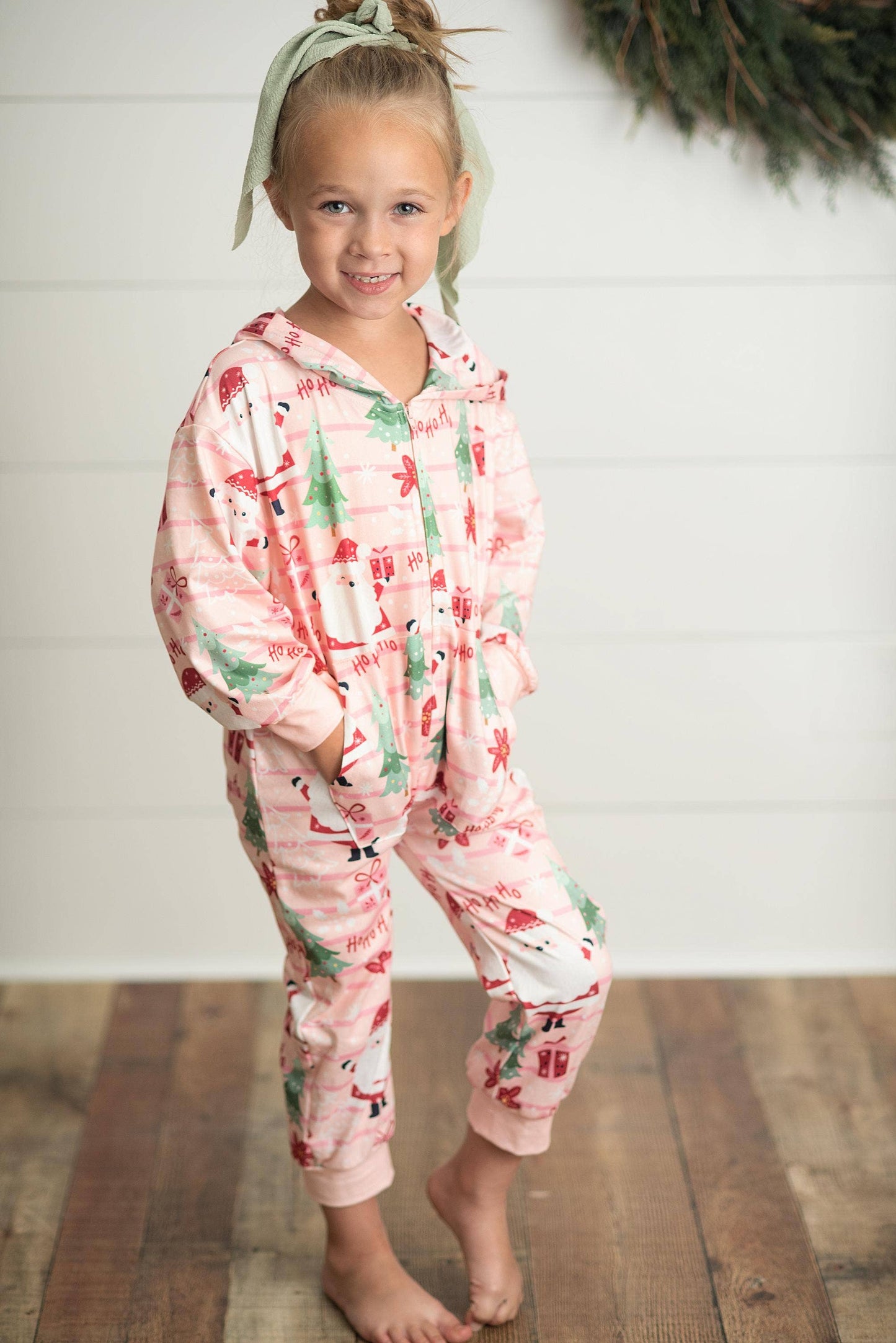 Santa Lounge Zip Hoodie Onesie with Critter Ears