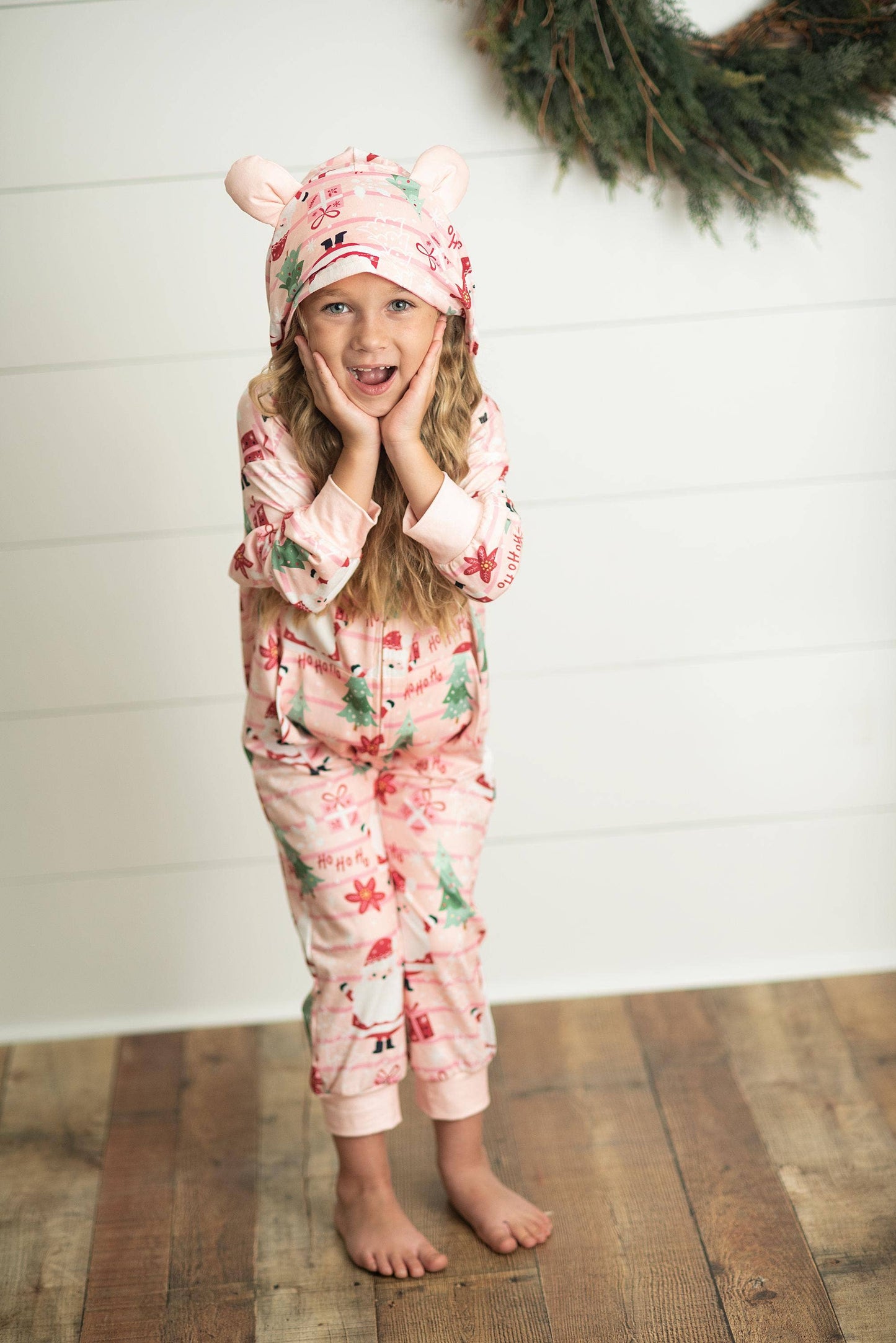 Santa Lounge Zip Hoodie Onesie with Critter Ears
