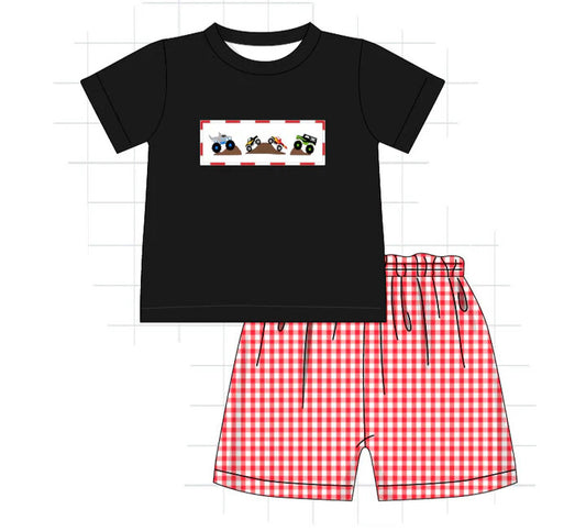 Black monster truck embroidered 2pc Boy Set