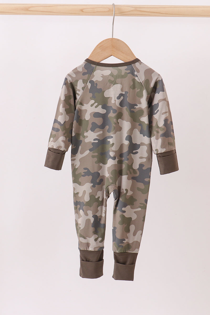 Camouflage bamboo zipper romper