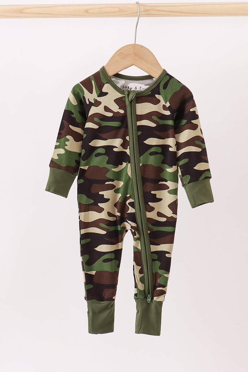 Classic Camo bamboo zipper romper