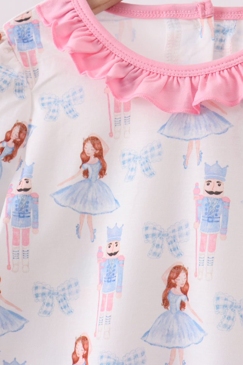 Pink bow nutcracker ruffle pants set
