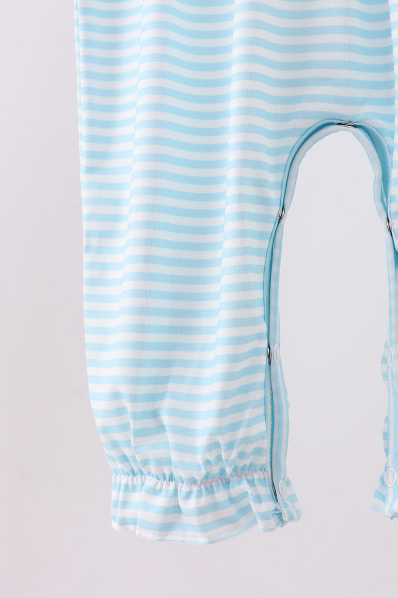 Blue bow embroidery ruffle romper