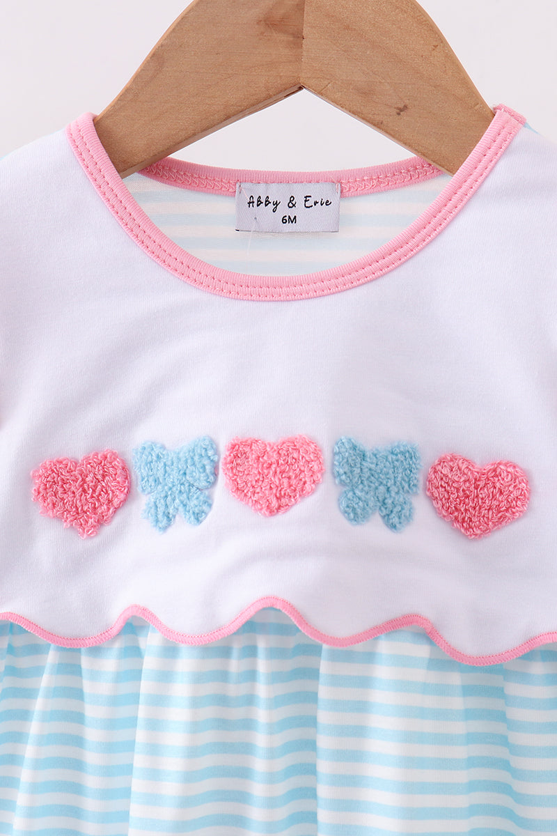 Blue bow embroidery ruffle romper