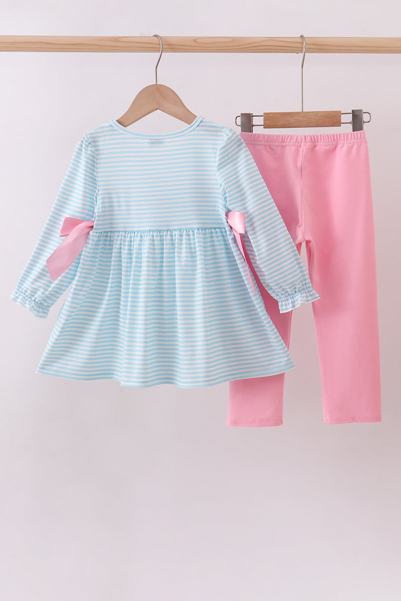 Blue bow french knot pants set