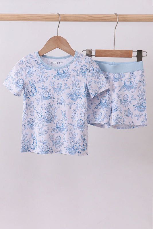 Blue bunny egg bamboo pajama shorts set