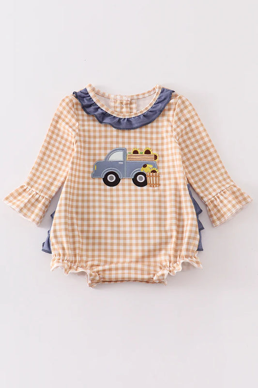 Brown Plaid Truck Infant Romper