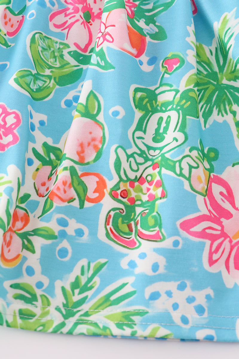 Green floral character applique pants set