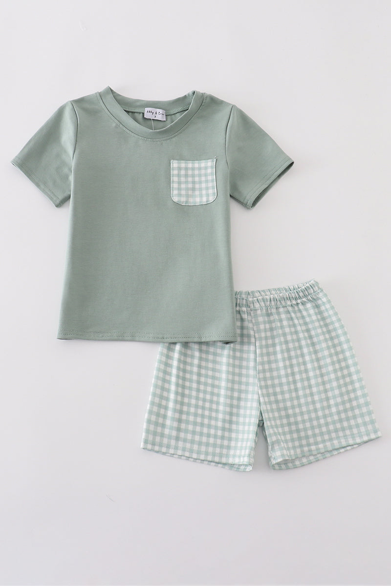 Green boy gingham 2pc shorts set